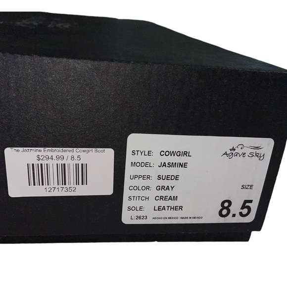 Agave Sky Jasmine Cowgirl Blue Grey w/Cream Stitch Mid-Calf Suede Boot Size 8.5 - Picture 3 of 16